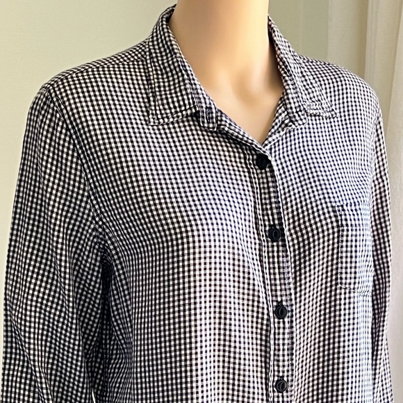 DENIM & SUPPLY Navy Blue Women's Gingham Plaid Button Up Tomboy Shirt Size Large - Picture 6 of 13